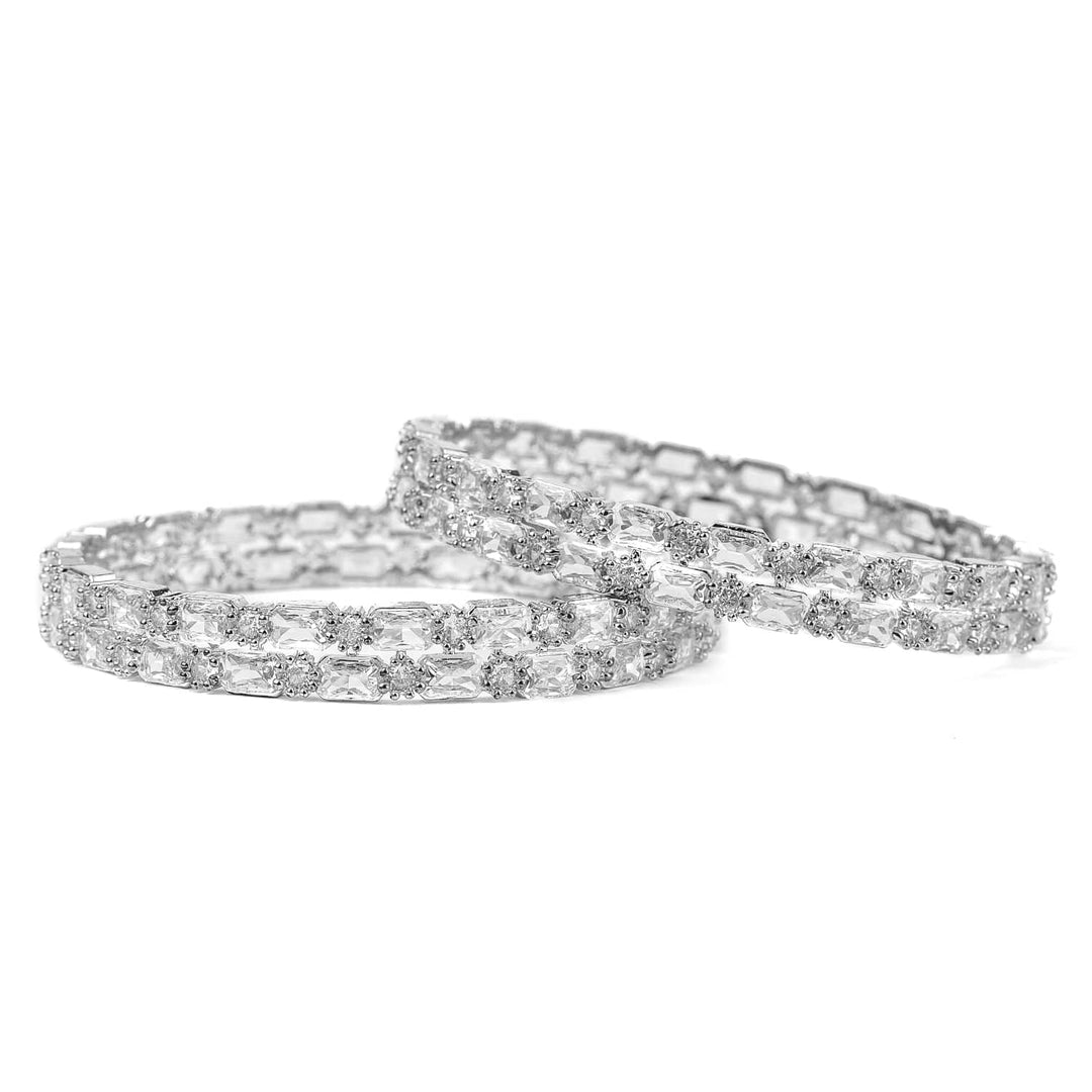 Rubans Set of 2 Rhodium-Plated Crystal White AD & Cubic Zirconia Studded Premium Bangles Bangle