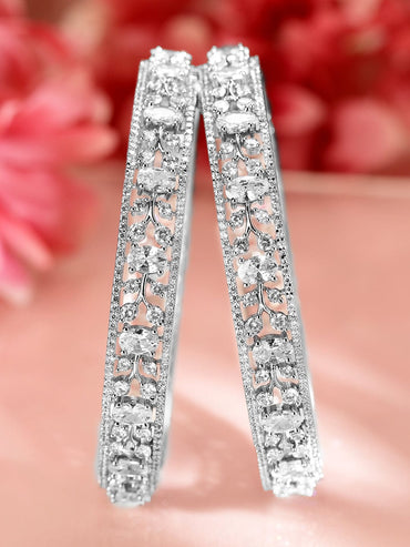 Rubans Set Of 2 Rhodium-Plated CZ Elegant Studded Bangles Bangles & Bracelets