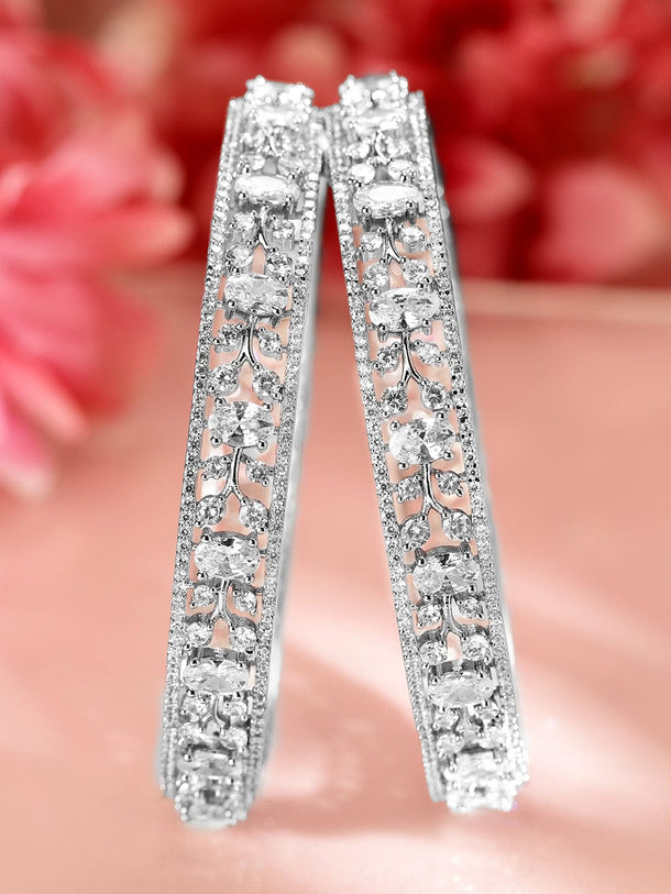 Rubans Set Of 2 Rhodium-Plated CZ Elegant Studded Bangles Bangles & Bracelets