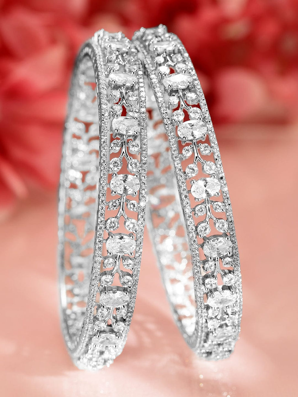 Rubans Set Of 2 Rhodium-Plated CZ Elegant Studded Bangles Bangles & Bracelets