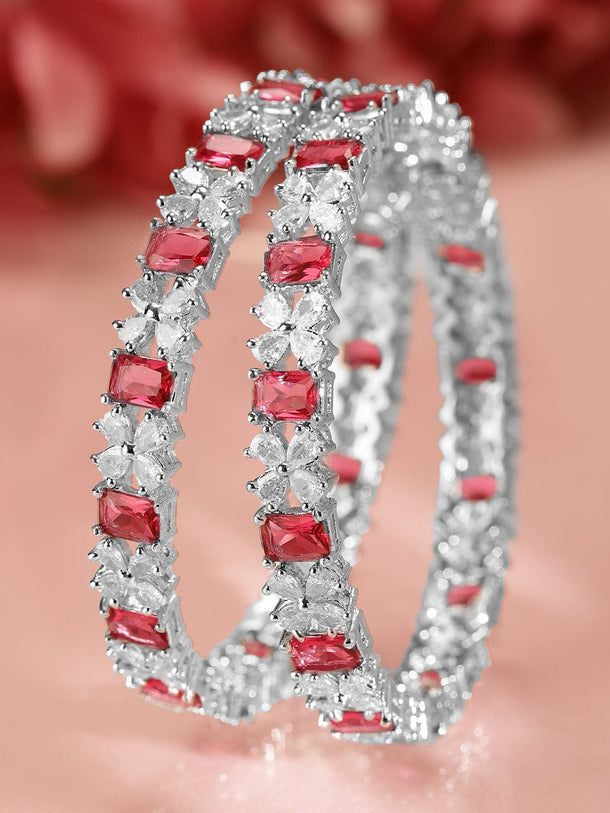 Rubans Set Of 2 Rhodium-Plated CZ Studded Bangles Bangles & Bracelets
