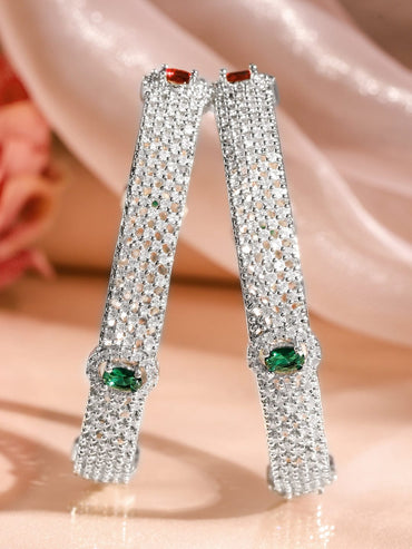 Rubans Set of 2 Rhodium-Plated Ruby Emerald and Cubic Zirconia Studded Premium Bangles Bangles & Bracelets