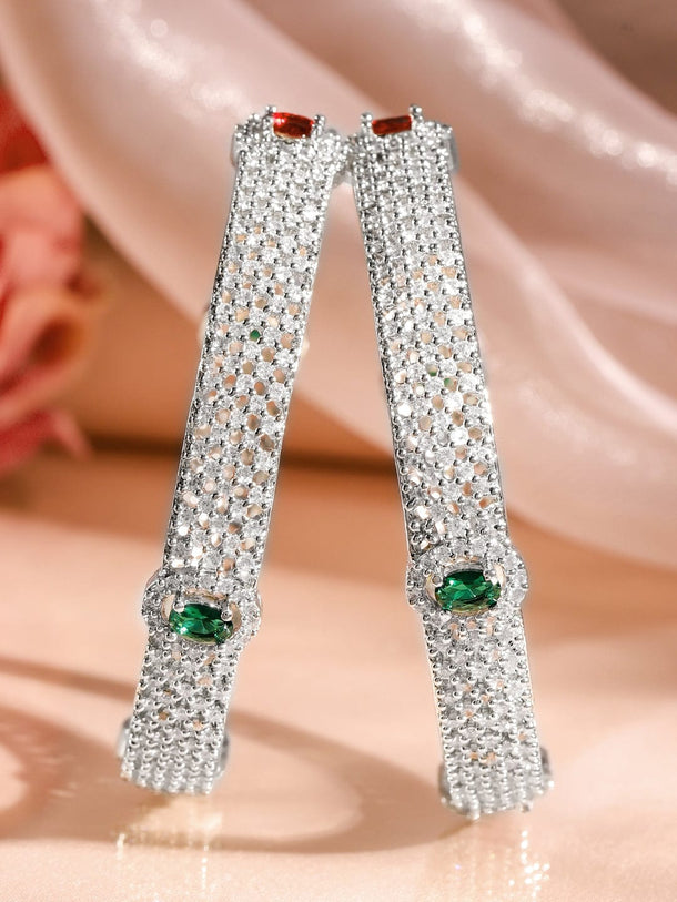Rubans Set of 2 Rhodium-Plated Ruby Emerald and Cubic Zirconia Studded Premium Bangles Bangles & Bracelets