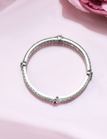 Rubans Set of 2 Rhodium-Plated Ruby Emerald and Cubic Zirconia Studded Premium Bangles Wristwear