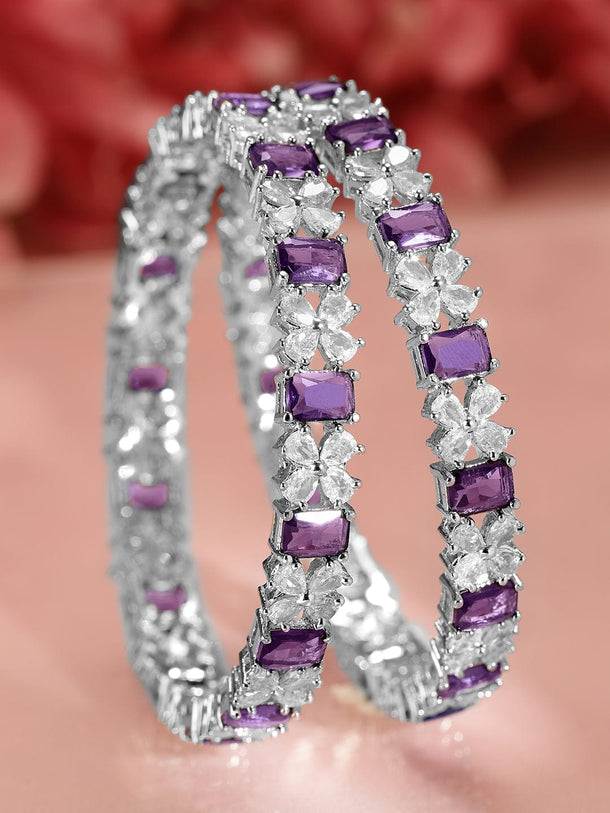 Rubans Set Of 2 Rhodium-Plated Sapphire & CZ Studded Bangles Bangles & Bracelets