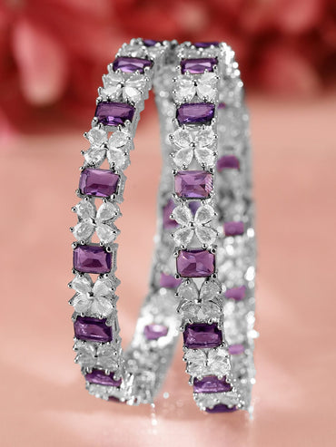 Rubans Set Of 2 Rhodium-Plated Sapphire & CZ Studded Bangles Bangles & Bracelets