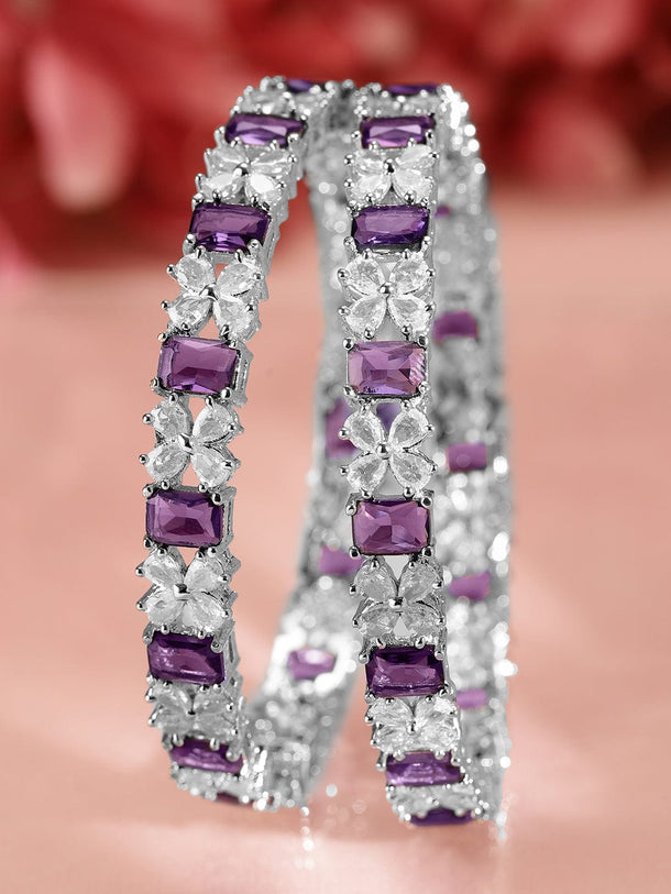 Rubans Set Of 2 Rhodium-Plated Sapphire & CZ Studded Bangles Bangles & Bracelets
