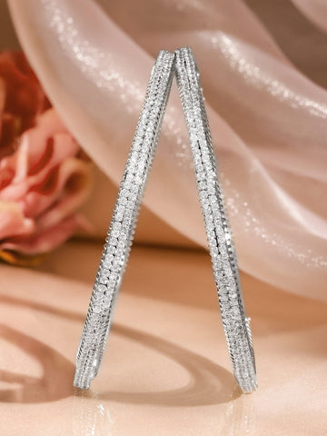 Rubans Set of 2, Rhodium-Plated Sparkling Cubic Zirconia Studded Premium Bangles Bangles & Bracelets