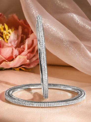 Rubans Set of 2, Rhodium-Plated Sparkling Cubic Zirconia Studded Premium Bangles Bangles & Bracelets
