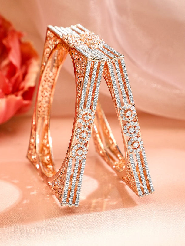 Rubans Set Of 2 Rose Gold-Plated Cubic Zirconia Stone Studded Handcrafted Bangle Bangles & Bracelets