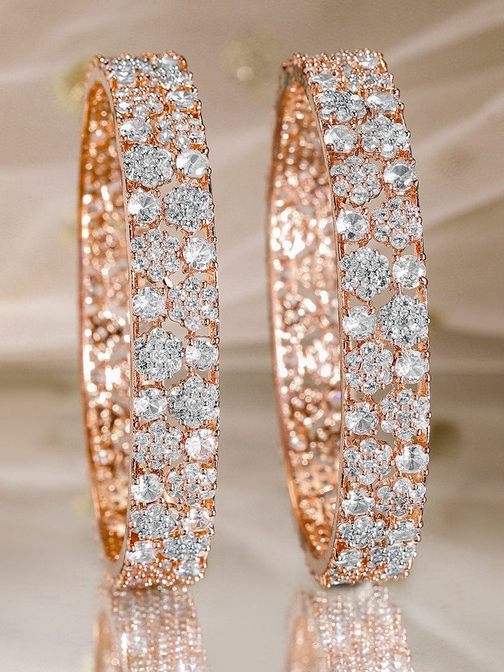 Rubans Set Of 2 Rose Gold Plated CZ Studded Bangles Bangles & Bracelets