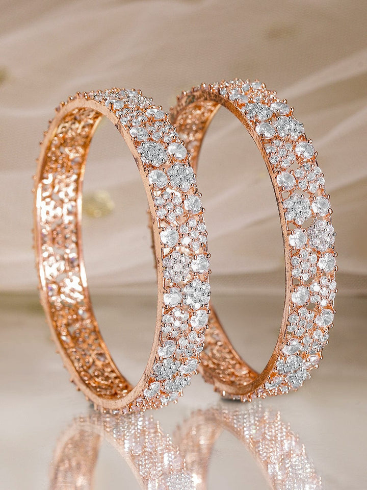 Rubans Set Of 2 Rose Gold Plated CZ Studded Bangles Bangles & Bracelets