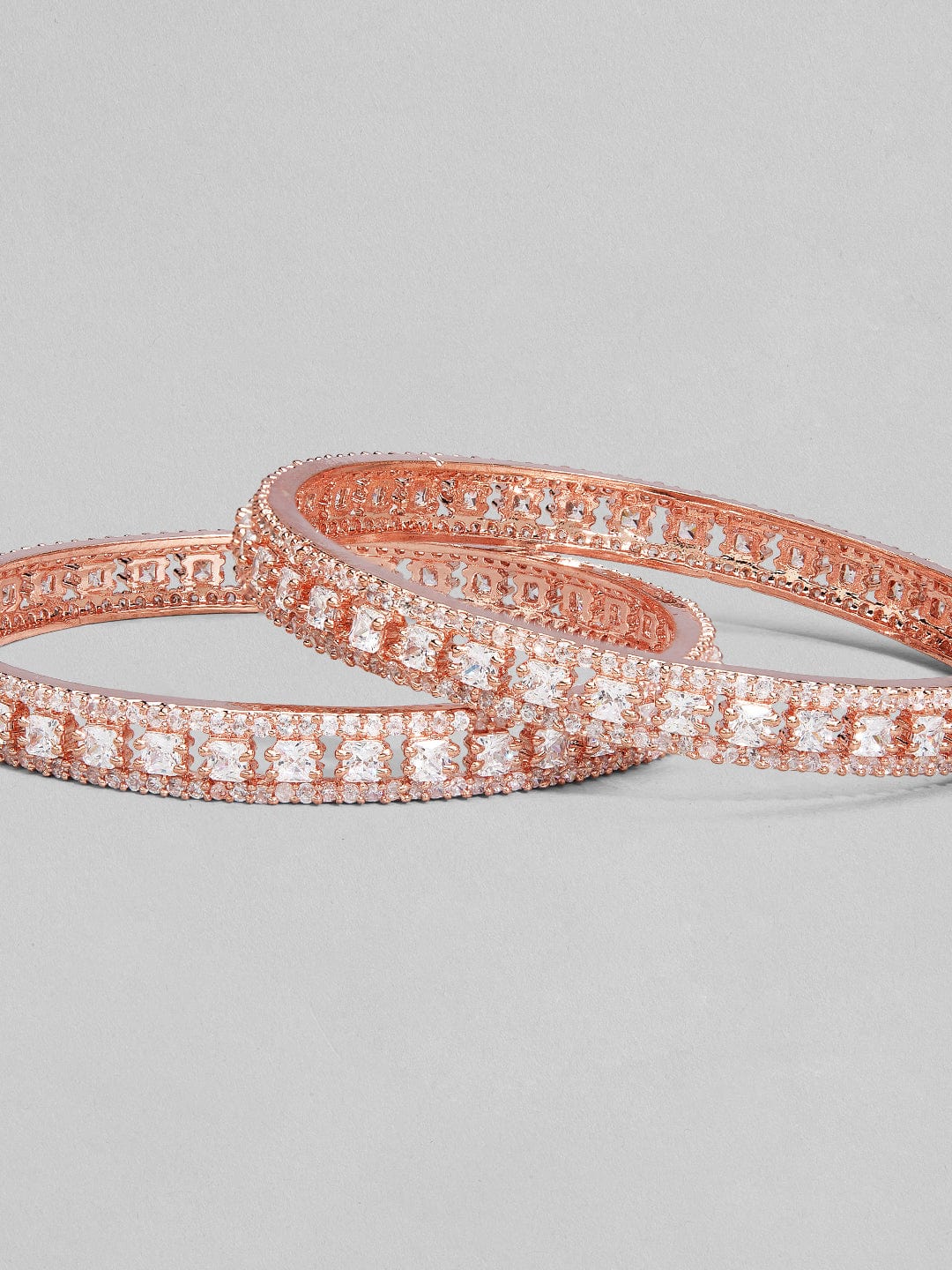 Rubans Set Of 2 Rose-Gold Plated Handcrafted Zircon Studded Bangles Bangles & Bracelets