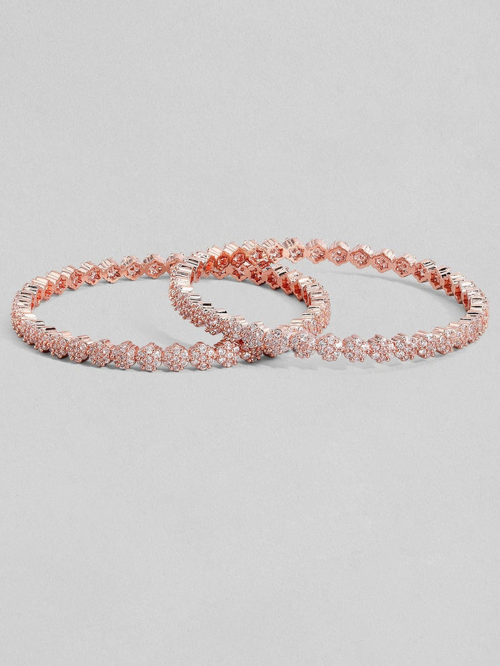 Rubans Set of 2 Rose Gold-Toned Zirconia Stone Studded Bangles Bangles & Bracelets