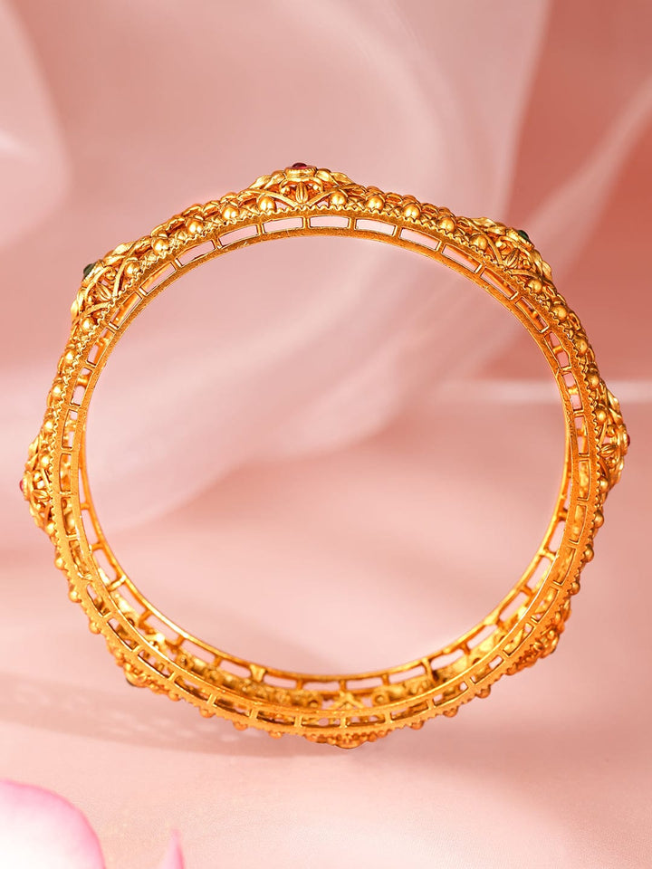 Rubans Set Of 2 Ruby Stone-Studded 22KT Gold-Plated Bangles Bangles & Bracelets