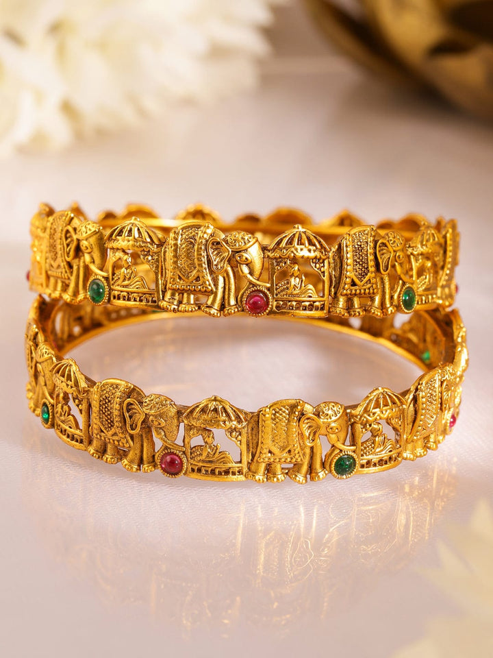 Rubans Set Of 2 Ruby Stone-Studded 22KT Gold-Plated Bangles Bangles & Bracelets