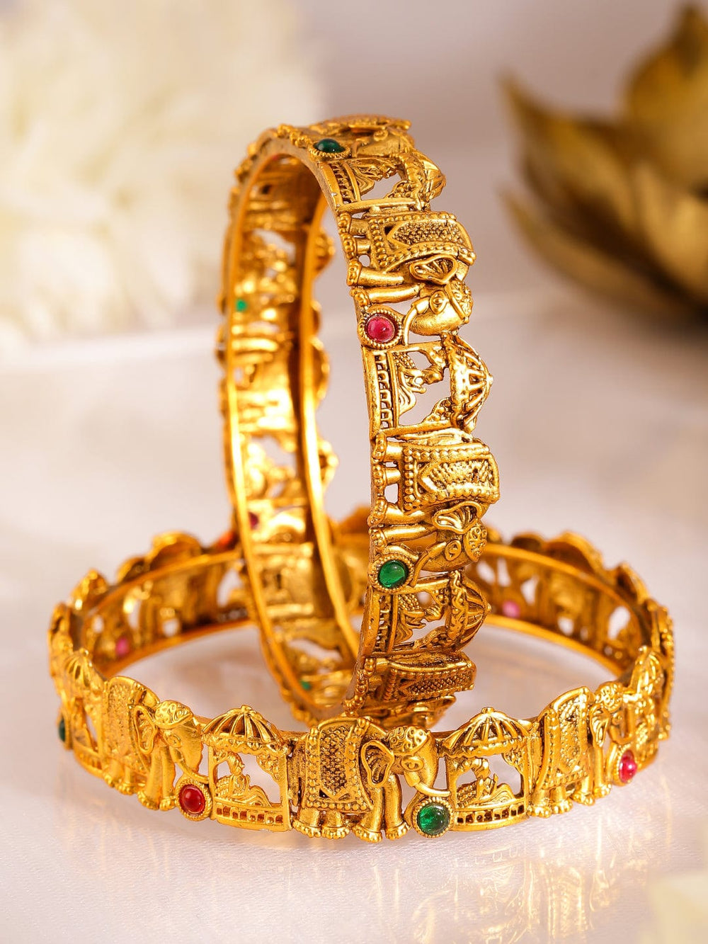 Rubans Set Of 2 Ruby Stone-Studded 22KT Gold-Plated Bangles Bangles & Bracelets