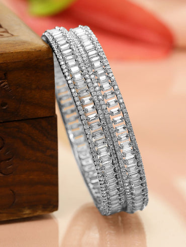 Rubans Set of 2 Silver-Plated AD & Cubic Zirconia Stone-Studded Premium Bangles Bangles & Bracelets
