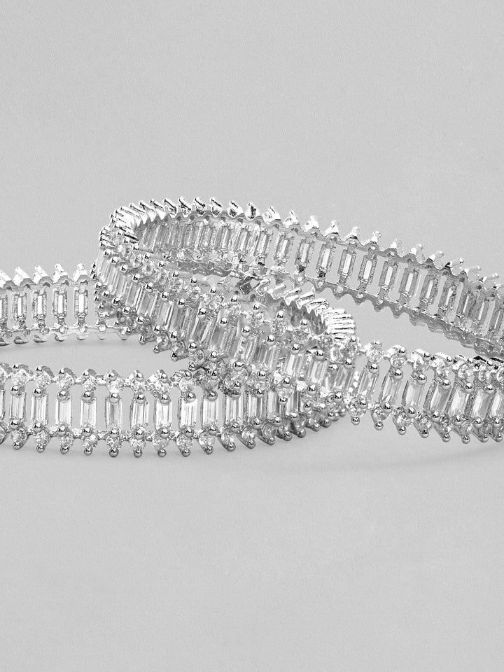 Rubans Set of 2 Silver-Plated AD Studded Bangles Bangles & Bracelets