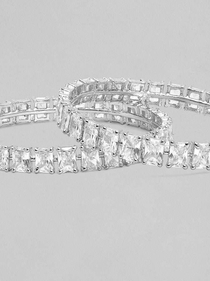 Rubans Set of 2 Silver-Plated Handcrafted Crystal Studded Bangles Bangles & Bracelets