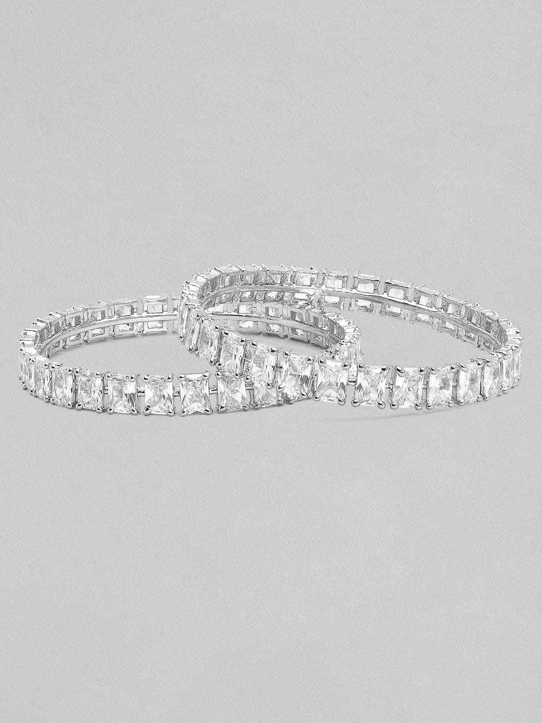 Rubans Set of 2 Silver-Plated Handcrafted Crystal Studded Bangles Bangles & Bracelets