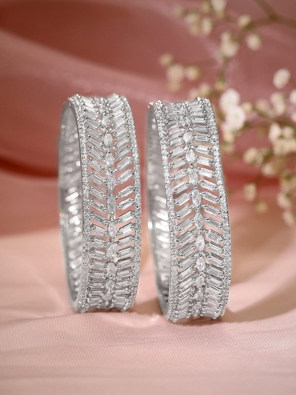 Rubans Set of 2 Silver Plated Zirconia Stone Studded Bangles Bangles & Bracelets