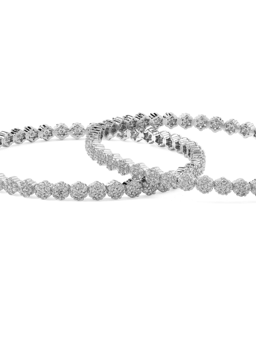Rubans Set of 2 Silver-Plated Zirconia Stone Studded Bangles Bangles & Bracelets