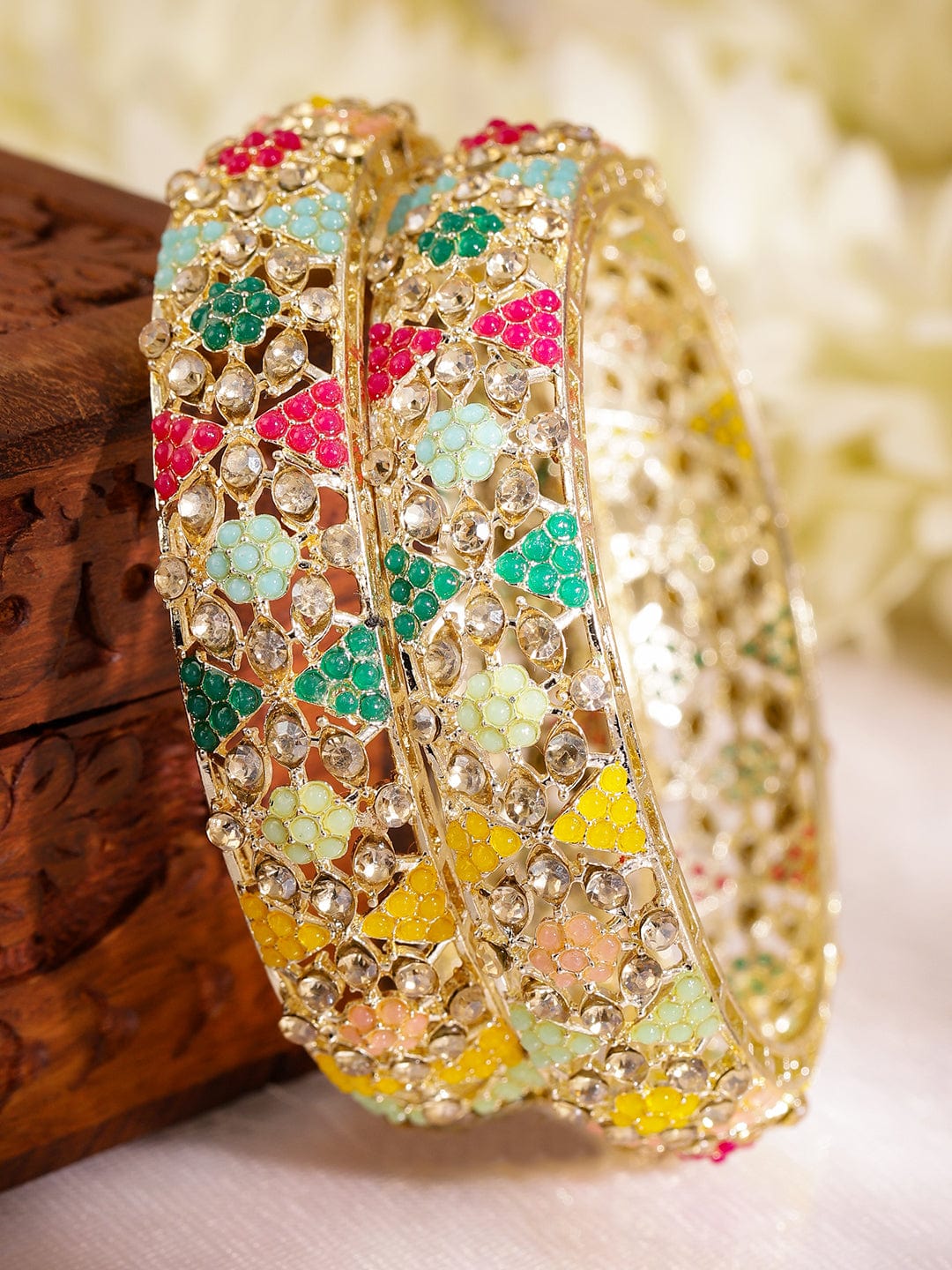 Rubans Set of 2 Stone Studded 22KT Gold Plated Stone Studded Bangles Bangles & Bracelets