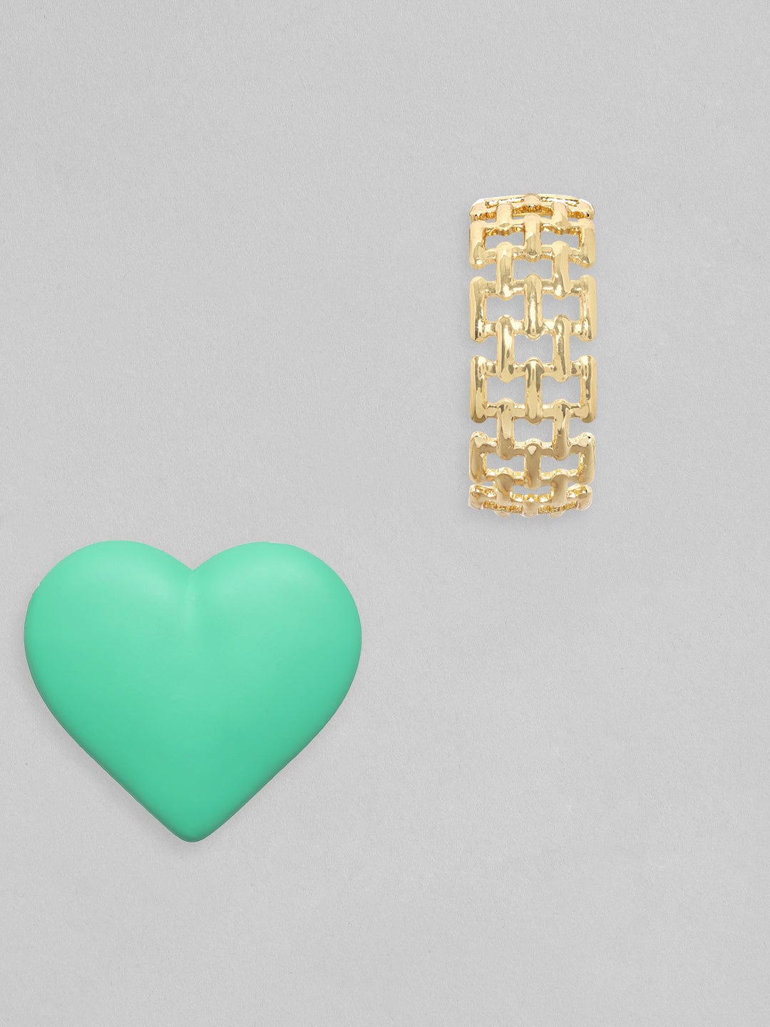 Rubans Set Of 2, Textured Gold & Green Heart Earrings Earrings