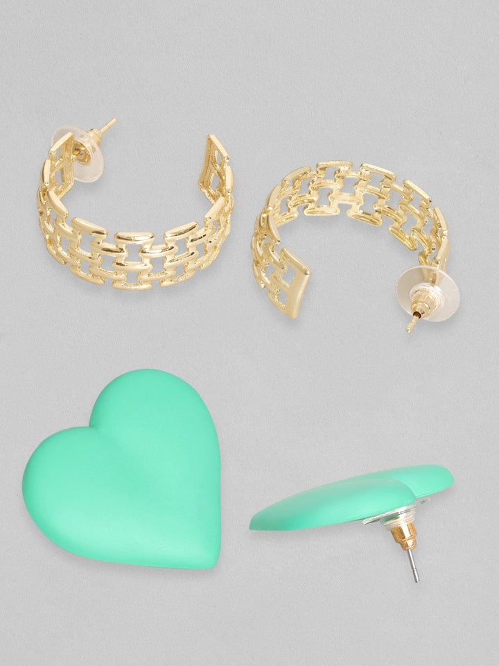 Rubans Set Of 2, Textured Gold & Green Heart Earrings Earrings