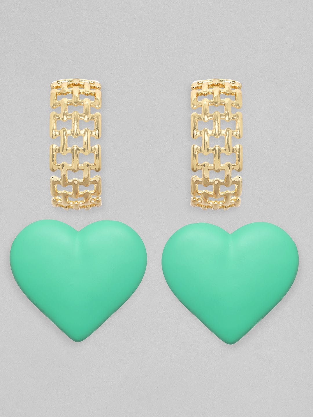 Rubans Set Of 2, Textured Gold & Green Heart Earrings Earrings