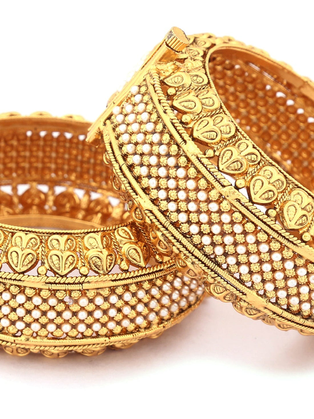 Rubans Set of 2 White & Gold Plated Handcrafted Pearl Studded Bangles Bangles & Bracelets