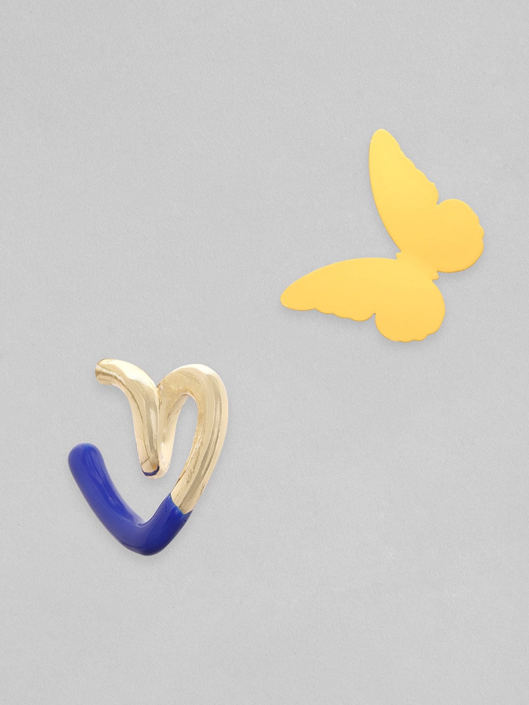 Rubans Set Of 2, Yellow Butterfly Stud & Heart shaped Blue Enamel Hoop Earring Earrings