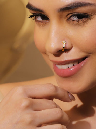 Rubans Set of 3 18K Gold-Plated Adjustable Nose Pins with Cubic Zirconia Detailing Nosepin