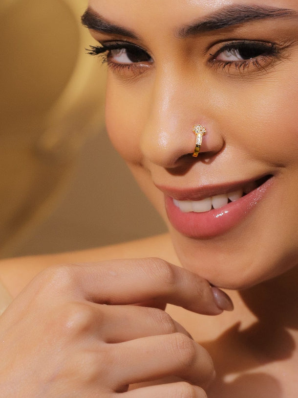 Rubans Set of 3 18K Gold-Plated Adjustable Nose Pins with Cubic Zirconia Detailing Nosepin