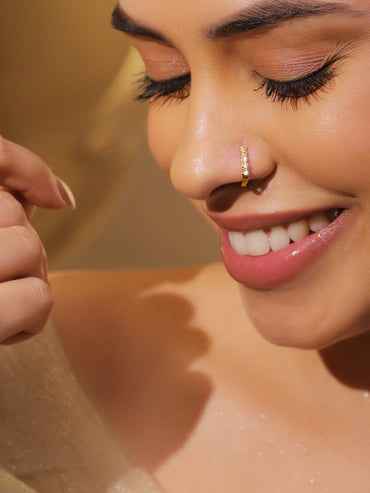 Rubans Set of 3 18K Gold-Plated Adjustable Nose Pins with Cubic Zirconia Detailing Nosepin