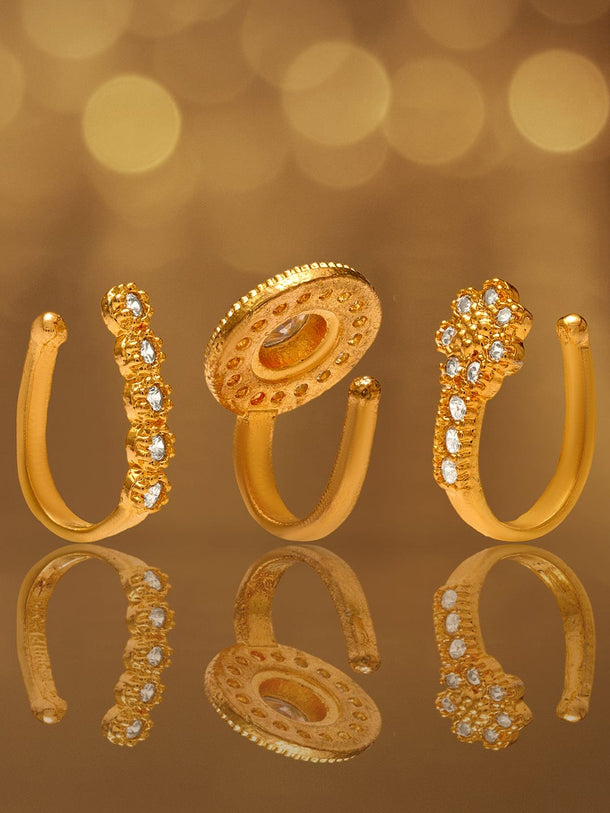 Rubans Set of 3 18K Gold-Plated Adjustable Nose Pins with Cubic Zirconia Detailing Nosepin