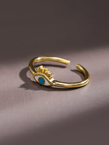 Rubans Set of 3 18K Gold-Plated Cubic Zirconia Studded Evil Eye Openable Adjustable Rings Rings
