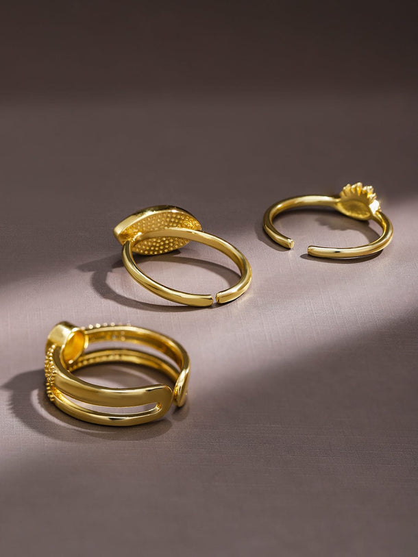 Rubans Set of 3 18K Gold-Plated Cubic Zirconia Studded Evil Eye Openable Adjustable Rings Rings