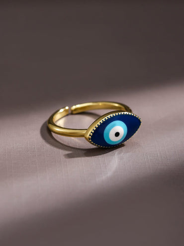 Rubans Set of 3 18K Gold-Plated Cubic Zirconia Studded Evil Eye Openable Adjustable Rings Rings