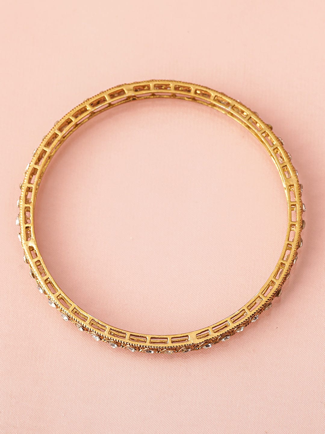 Rubans Set of 4 18 K Mehndi Gold-Plated Crystal White Cubic Zirconia Studded Bangles Bangles