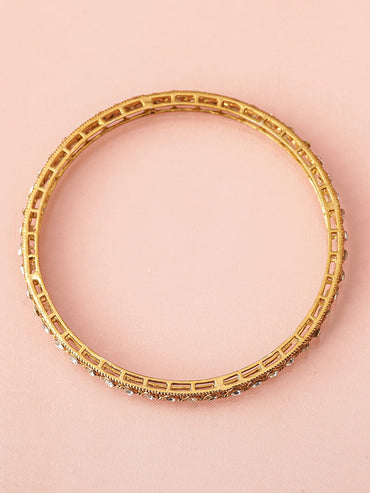 Rubans Set of 4 18 K Mehndi Gold-Plated Crystal White Cubic Zirconia Studded Bangles Bangles