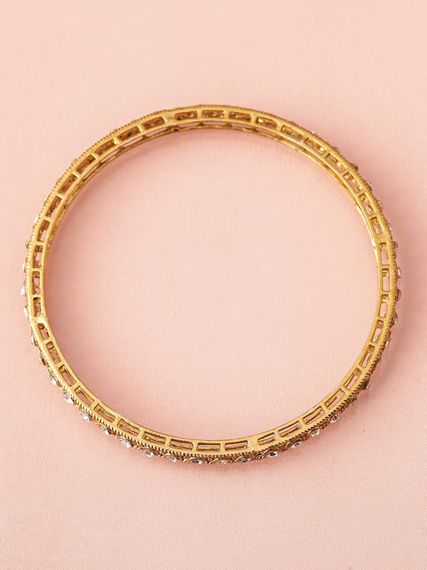 Rubans Set of 4 18 K Mehndi Gold-Plated Crystal White Cubic Zirconia Studded Bangles Bangles