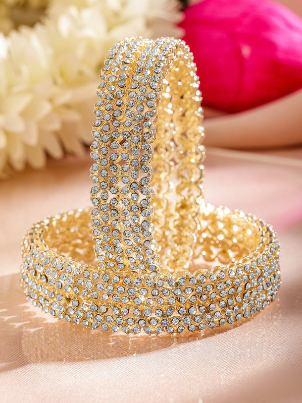 Rubans Set of 4 18K Gold-Plated Dazzling AD Studded Handcrafted Premium Bangles for Women Bangles