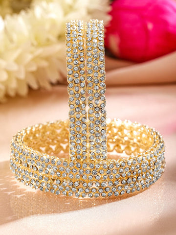 Rubans Set of 4 18K Gold-Plated Dazzling AD Studded Handcrafted Premium Bangles for Women Bangles