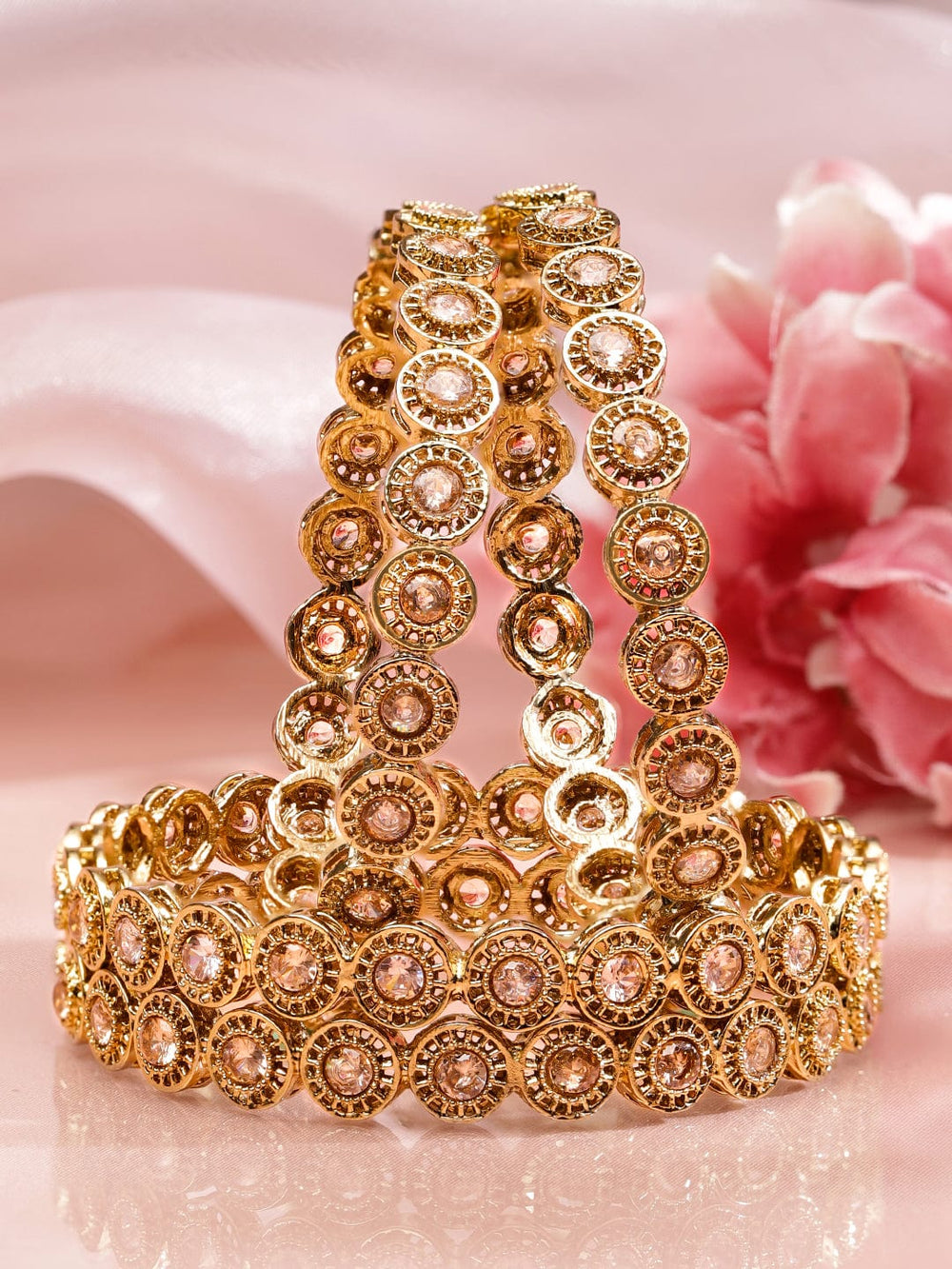 Rubans Set of 4 18K Gold-Plated Light Peach Cubic Zirconia Studded Circular Bangles Bangles & Bracelets