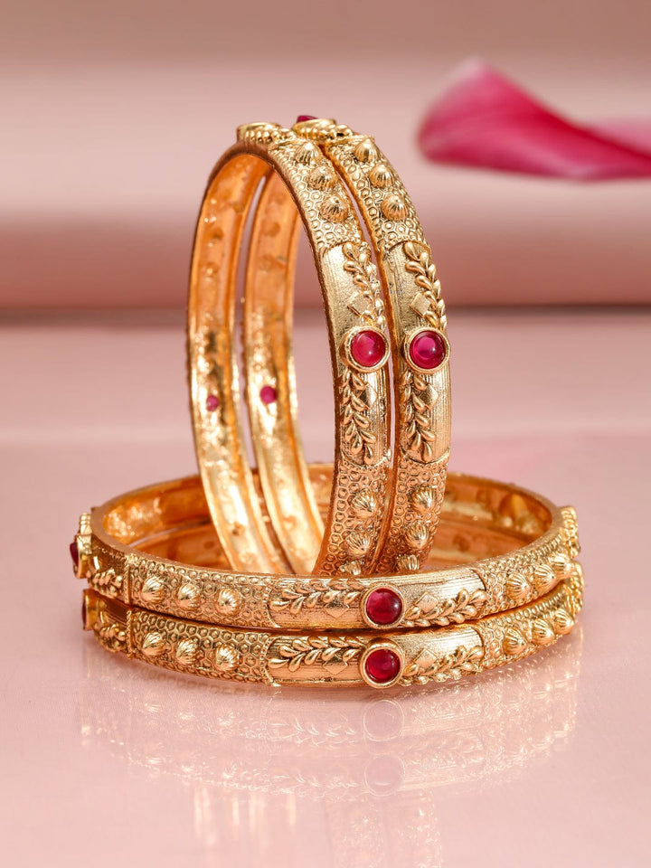 Rubans Set of 4 18K Gold-Plated Ruby Stone Studded Traditional Bangles Bangles & Bracelets