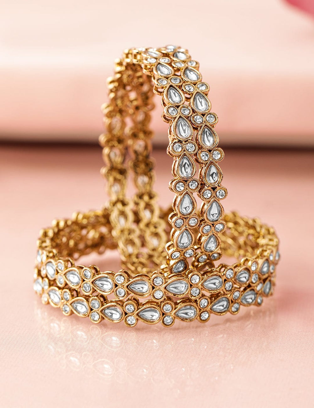 Rubans Set of 4 18K Mehandi Gold-Plated Kundan & Cubic Zirconia Studded Designer Bangles Bangles & Bracelets