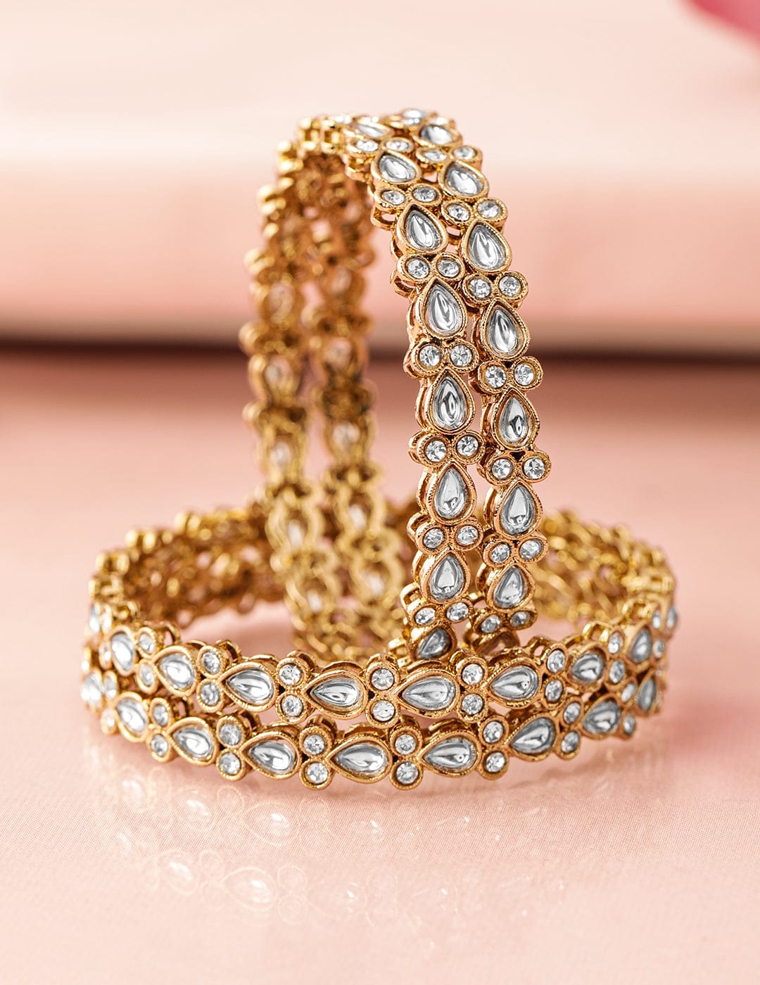 Rubans Set of 4 18K Mehandi Gold-Plated Kundan & Cubic Zirconia Studded Designer Bangles Bangles & Bracelets