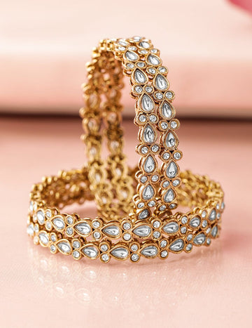 Rubans Set of 4 18K Mehandi Gold-Plated Kundan & Cubic Zirconia Studded Designer Bangles Bangles & Bracelets